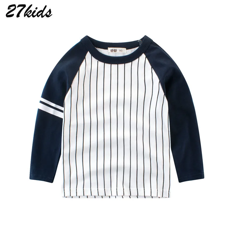 27 детские осенние хлопковые футболки в полоску с длинными рукавами для мальчиков