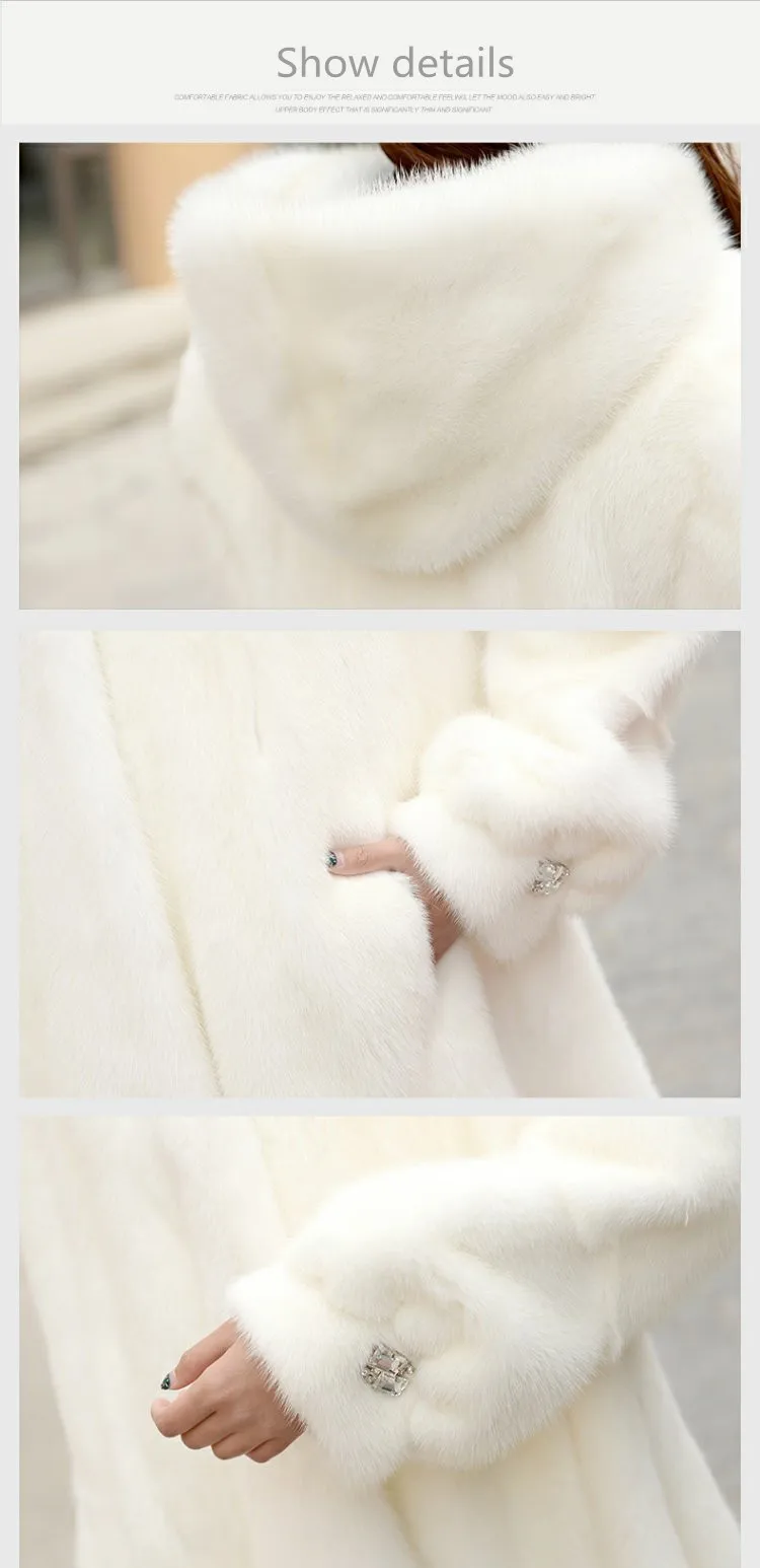 winter new real whole piece of mink fur coat women's long section with hooded young fashion generous mink fur coat