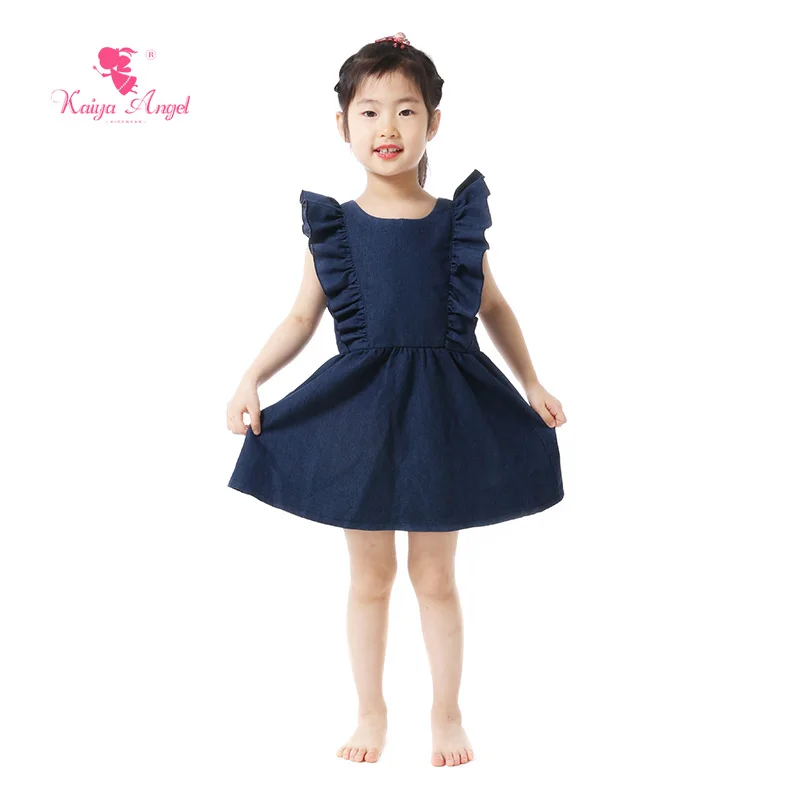 Летнее джинсовое платье для девочек с оборками и рукавом-фонариком | Детская