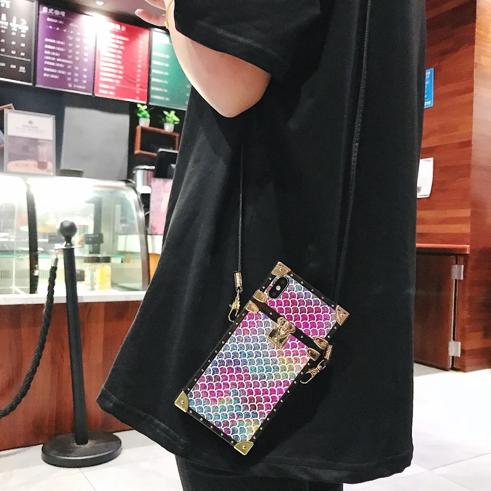 Luxury brand Square Fish scales sparkling case for iphone X XS Max XR girl women phone 7 8 6 6s plus cover coque |
