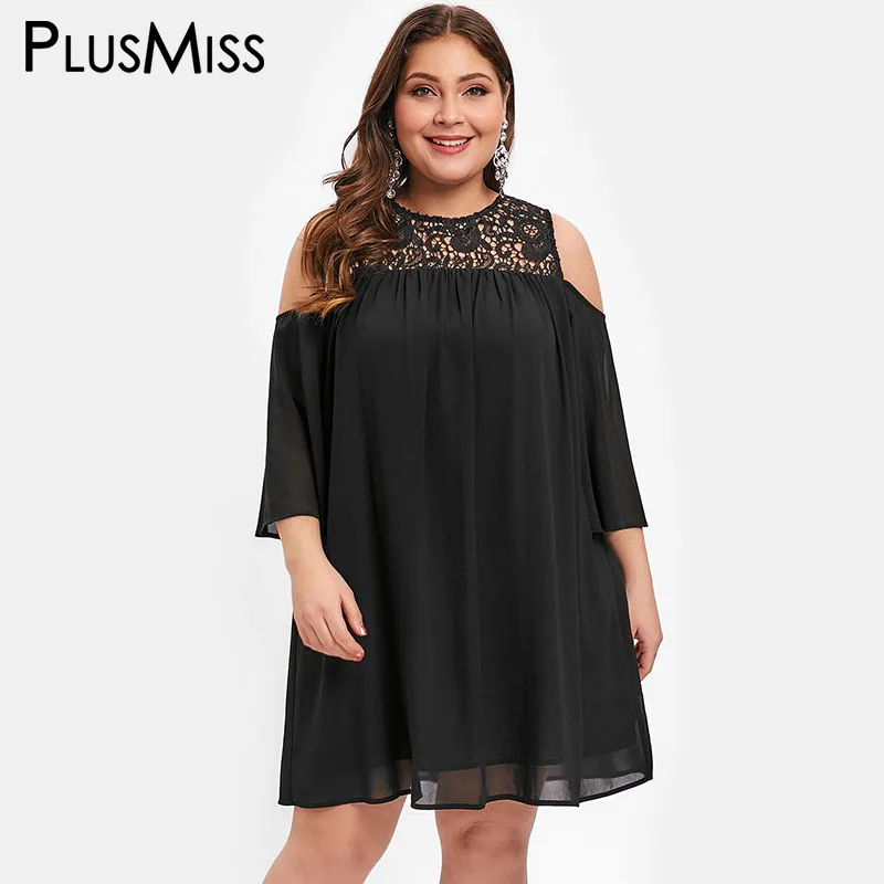 PlusMiss размера плюс 5XL из кружев кроше с открытыми плечами шифона Мини платья Для