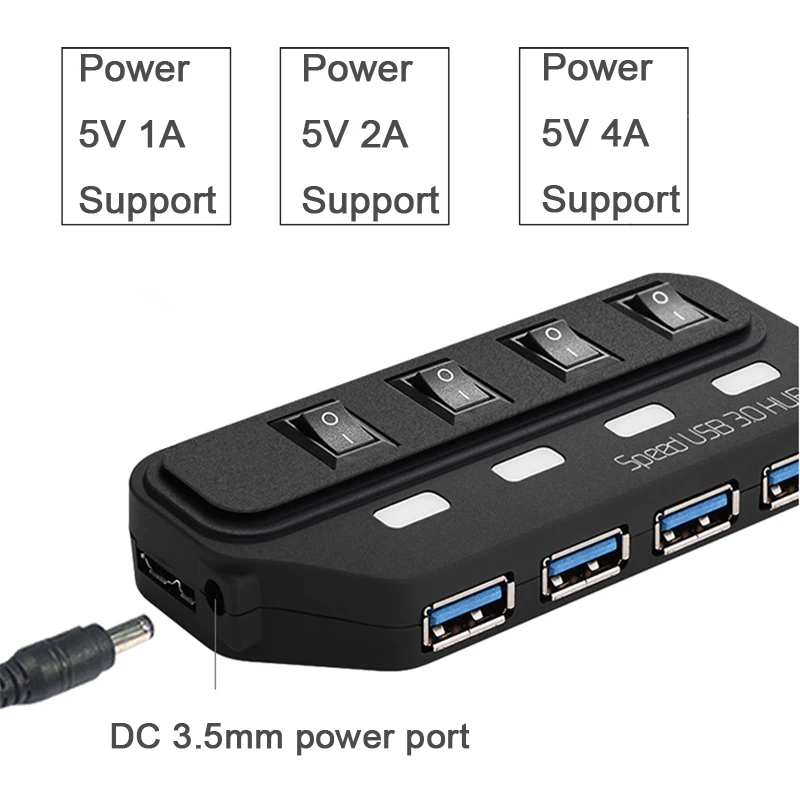 5 Гбит/с USB 3 0 концентратор 4 порта Переключатель светодиодный адаптер сплиттер с