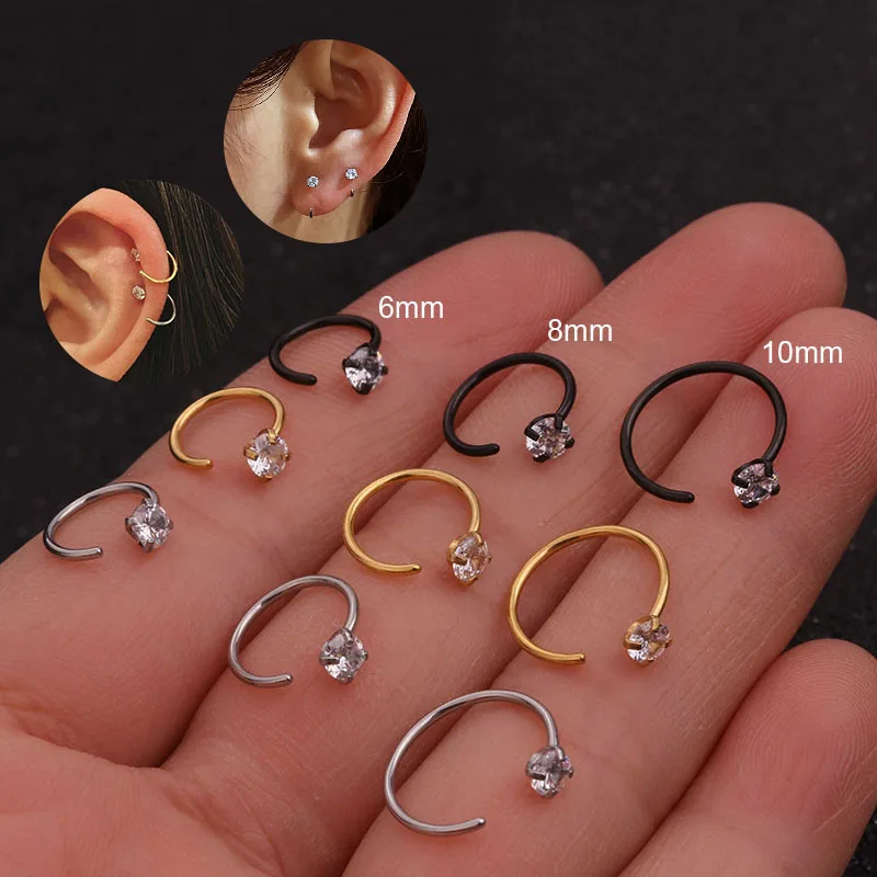 Sellsets, 1 шт., полуобруч, кольцо для носа, 20 г, пирсинг носа, открытый нос, обруч, ноздри, кольцо, CZ, спиральный для хряща, серьги-гвоздики