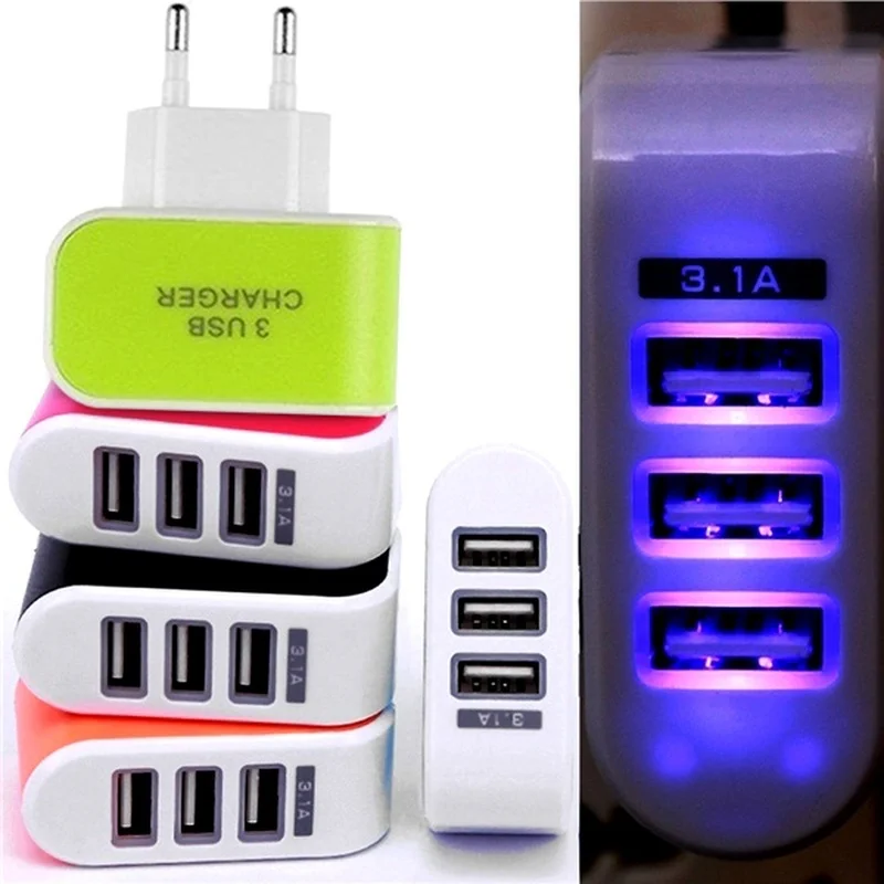 Светодиодное освещение 3 портов тройной USB 5V 3.1A дорожная штепсельная вилка