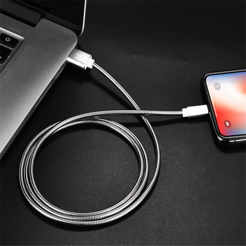 2.4A Быстрый 8pin type C mi cro USB кабель 1 м металлический пружинный кабель для передачи данных зарядное устройство для телефона для Xiaomi mi huawei samsung sony Iphone X Кабель