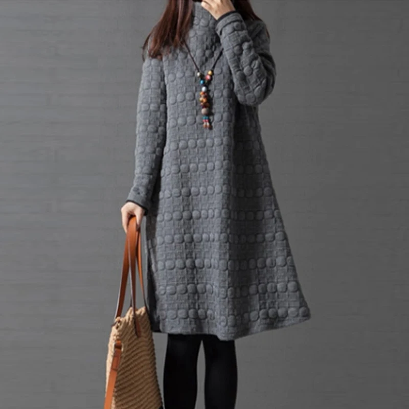 Женское платье мини с высоким воротом винтажное большого размера длинным