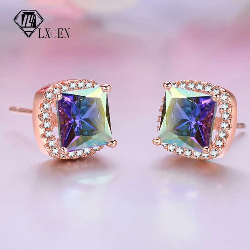 Серьги гвоздики LXOEN разных цветов украшения для женщин и девушек с фианитами
