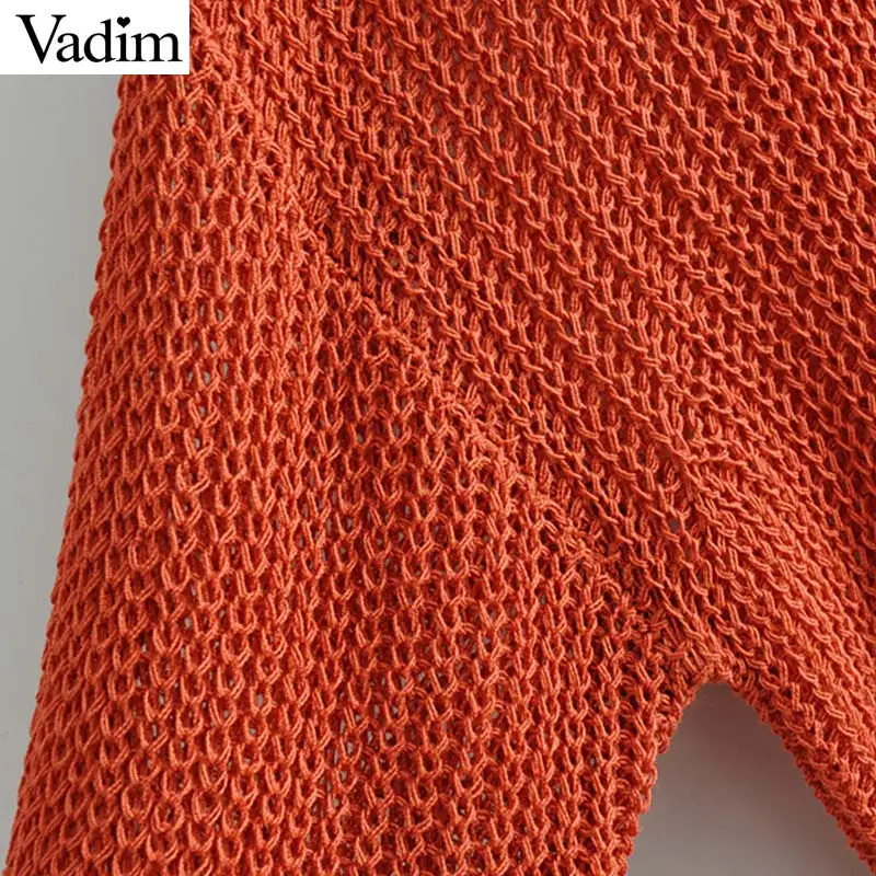 Vadim women solid knitted V neck sweater long sleeve see through loose shirts female casual elegant tops blusas HA391 | Женская одежда