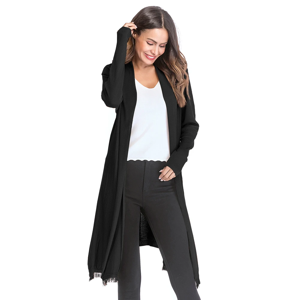 Women Long Cardigan Autumn 2018 Fashion Knitting Sweater Solid Tassel Slim Clothes For Ladies Causal |