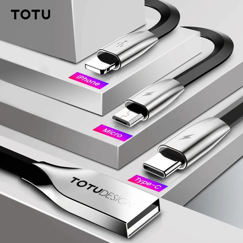 TOTU 3 в 1 USB кабель для iPhone Xs Max Xr X 8 7 быстрое зарядное устройство Type C c Micro мобильного