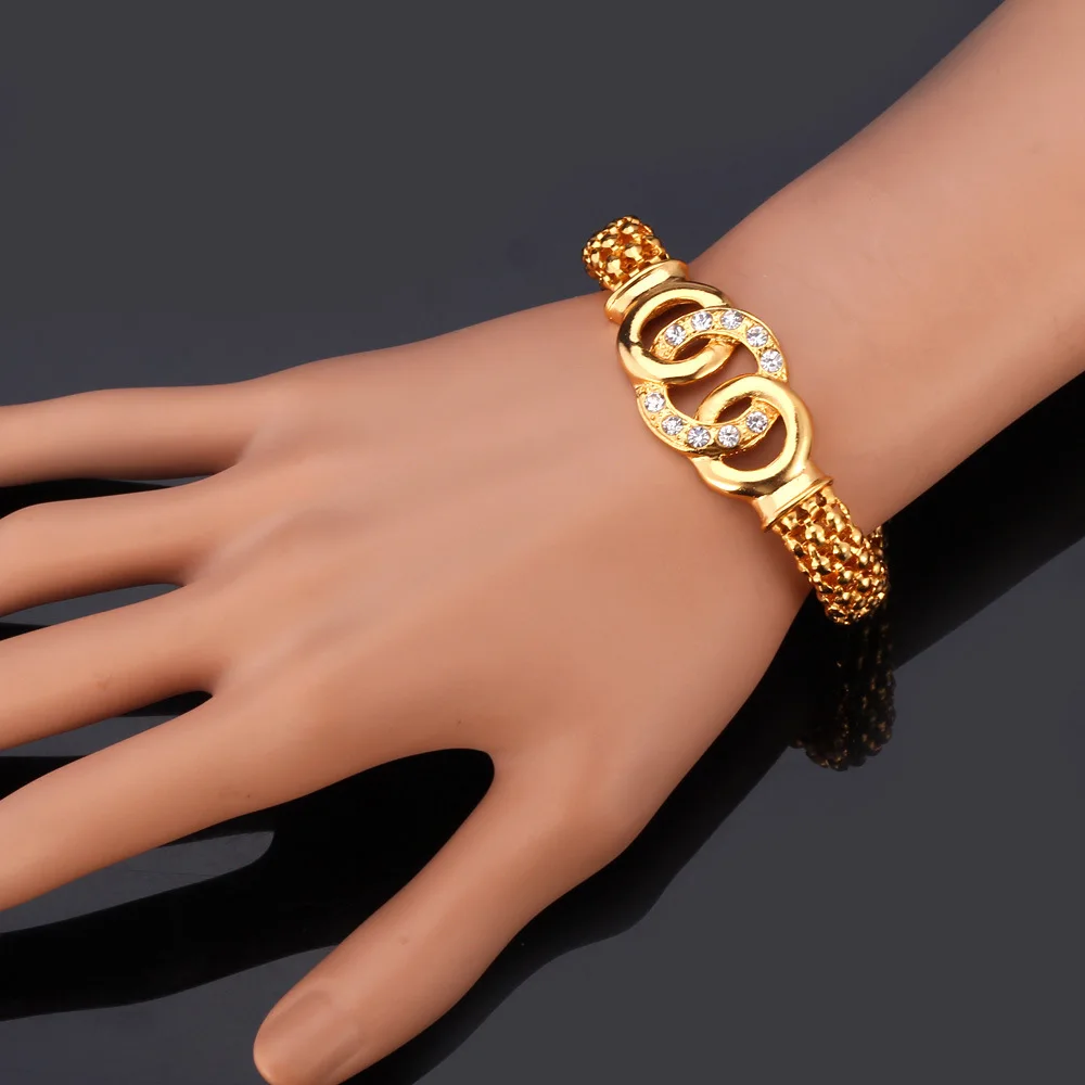 U7 Золотой Цвет Браслет Ювелирные Украшения Оптом Стразы Цепи Манжет Браслеты Для