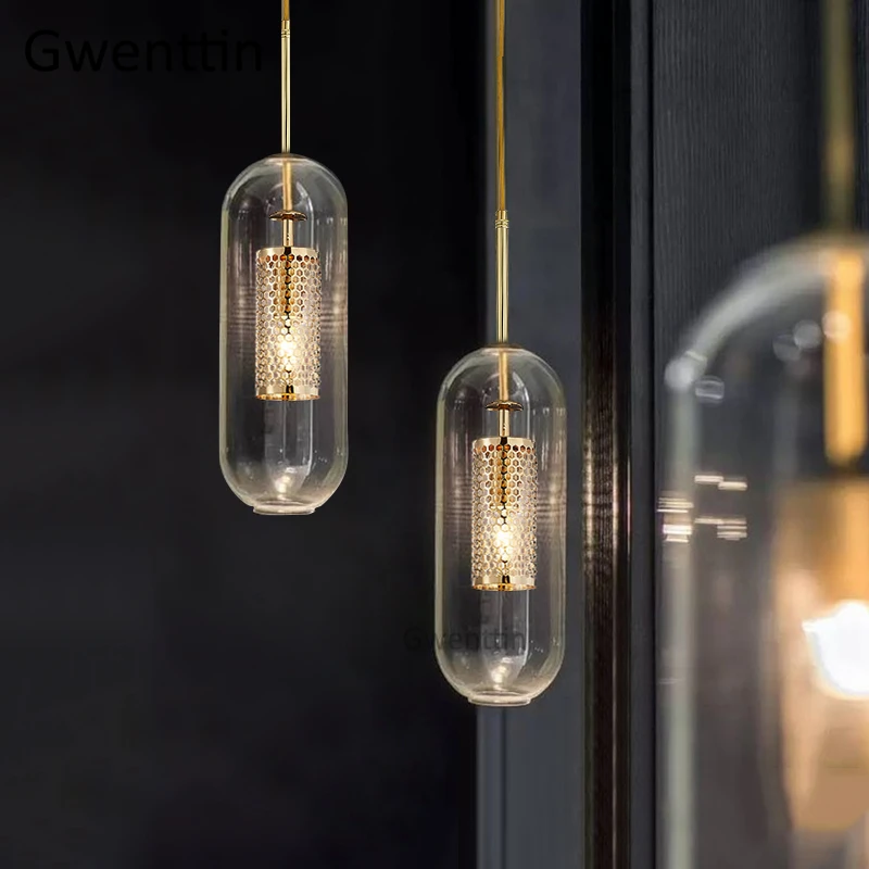 Скандинавский Золотой стеклянный подвесной светильник современные