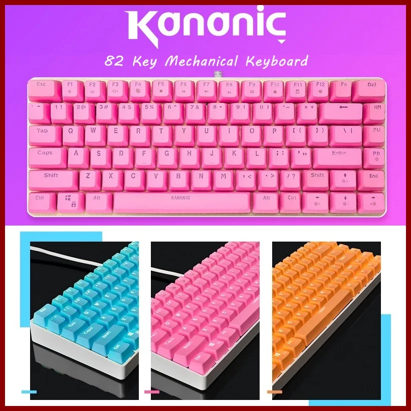 Многоцветный KANANIC 82 Ключ Белая подсветка USB Проводная Механическая клавиатура CIY Gateron синий переключатель, PBT брелки