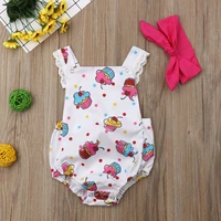 baby girl clothes ice cream print sleeveless bodysuit headband 2pcs outfit clothes sunsuit