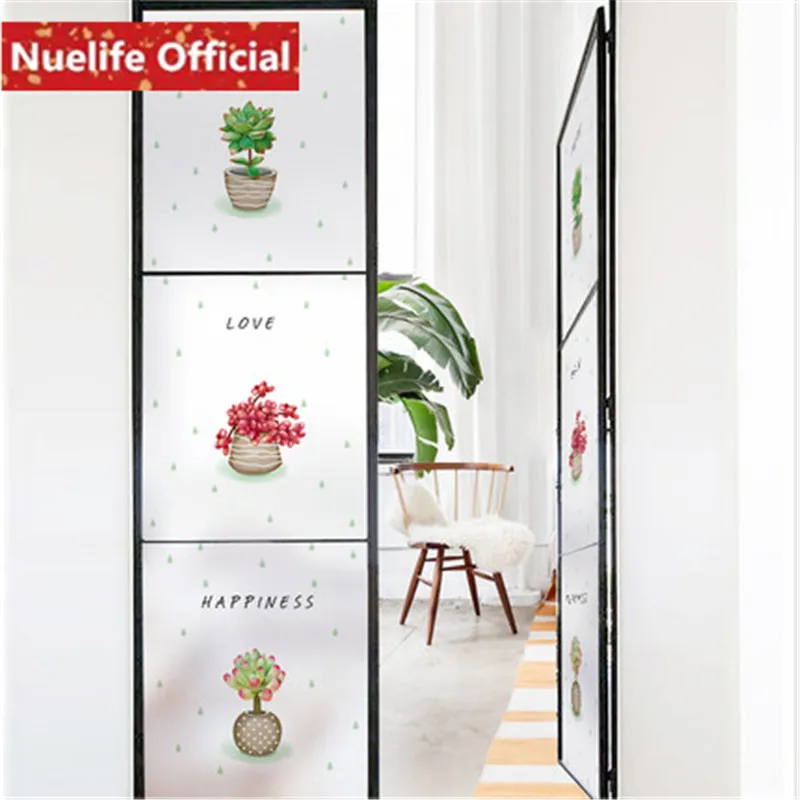 

60x90cm Plant small potted design frosted opaque glass film toilet bedroom living room kitchen dining room balcony Windows film