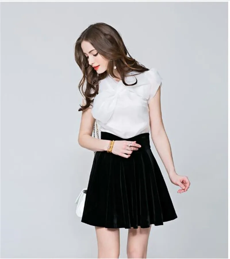 Блузка женская белая черная с коротким рукавом и бантом|shirt big|lolita shirttop elegant |