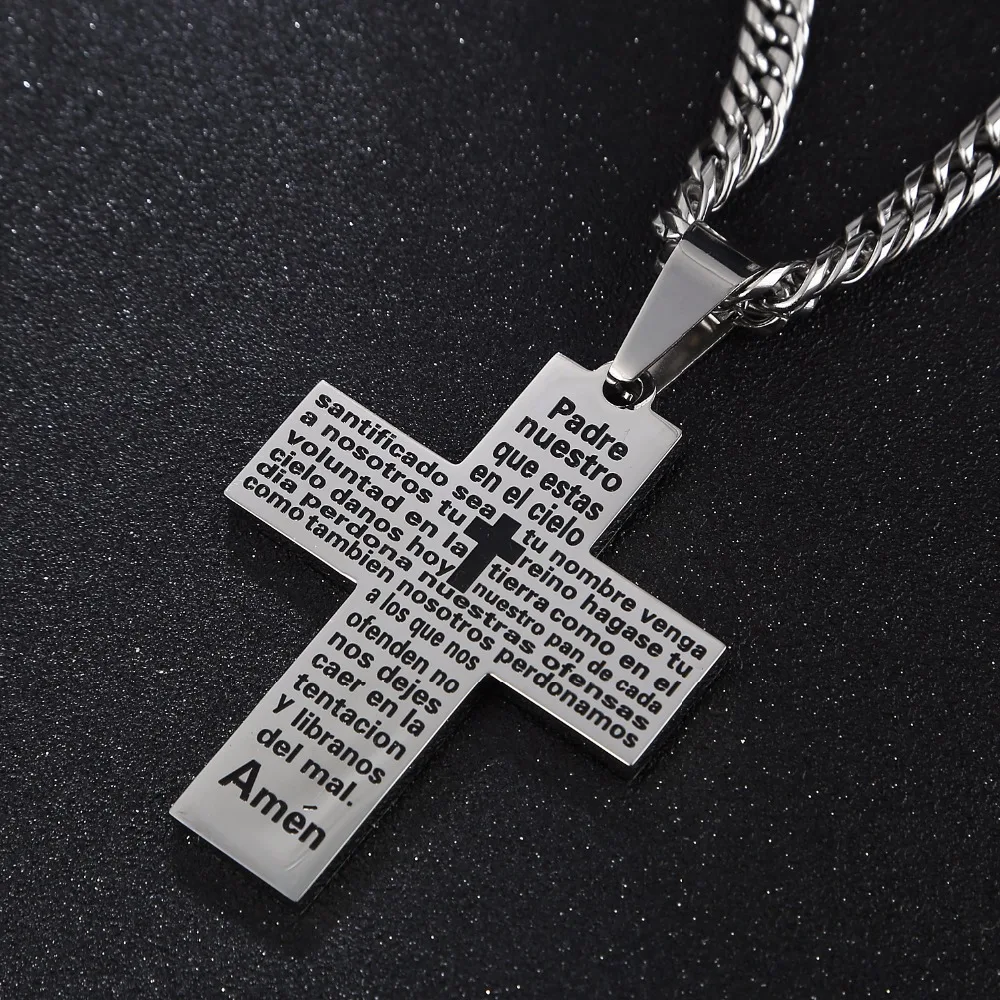 Большой тяжелый крест с Библией серебряный/черный цвет нержавеющая сталь 316L