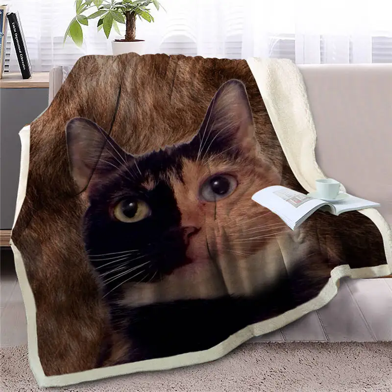 Cat4 Blesslive 3D одеяло для кошки на кровать, диван, животное, сиамское шерпа, одеяло для питомца, коричневое покрывало, мех, плюш, тонкое одеяло 150 см x 200 см - Цвет: Cat4