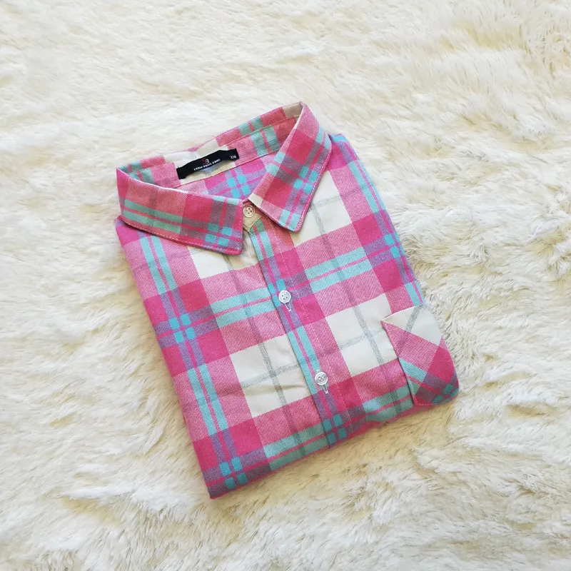 Женская клетчатая рубашка Повседневная с отворотом и карманами топы длинными