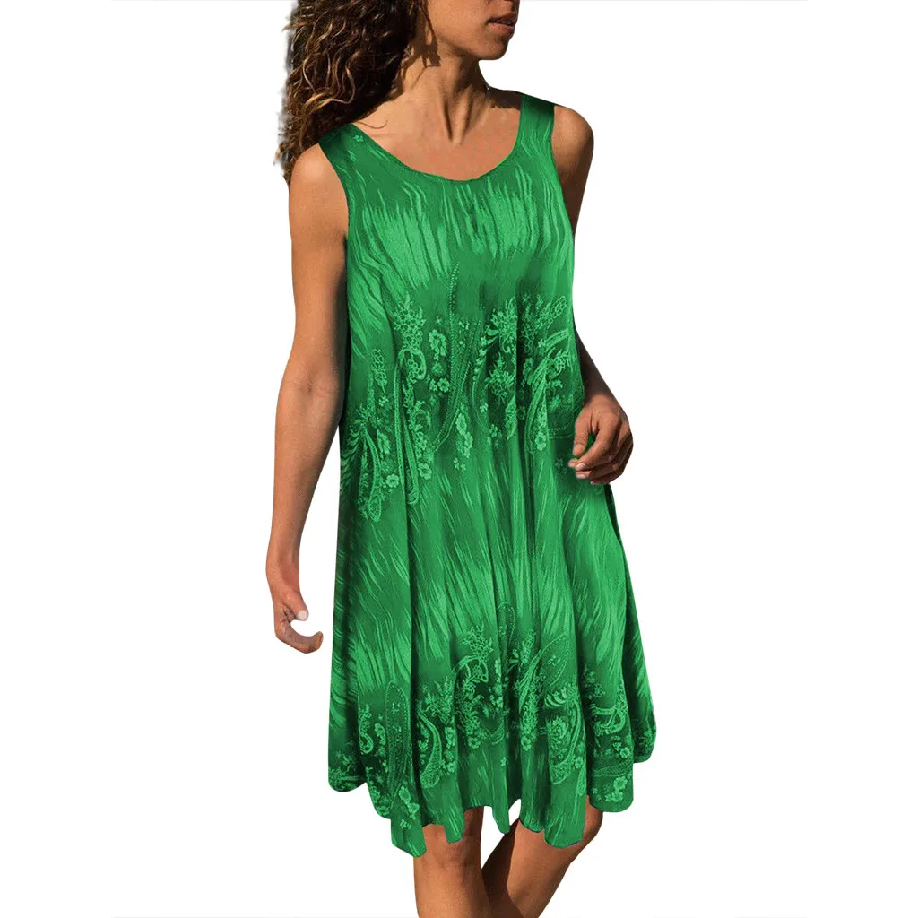 Women Summer Dress 2019 Vintage Sleeveless 3D Floral Print Bohemia Knee Length Dresses For Casual Sundress Party New | Женская одежда