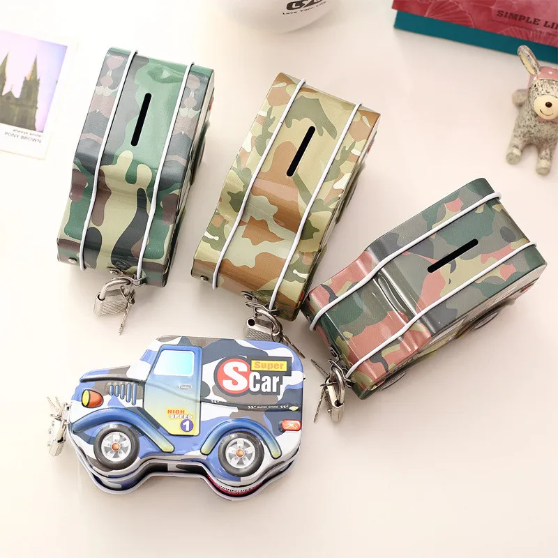 Cool Car Shape Coin Money Box Piggy Bank Storage Box Money Saving Box with Lock Gift Candy Boxes For Kids