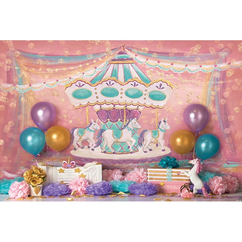 Виниловый фон для фотосъемки розовая карусель лента пятна Единорог воздушный