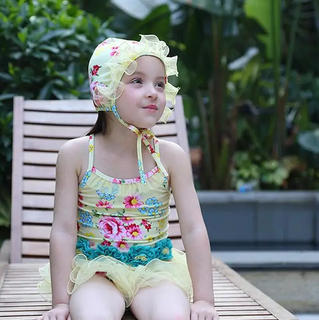 Свежие новые дети купальники девушки платье принцессы цельный гайки горячий
