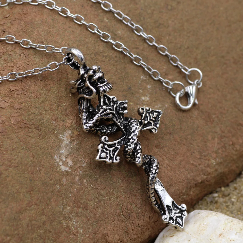 Youe shone мужское серебряное ожерелье с кулоном в виде креста дракона|cross pendant