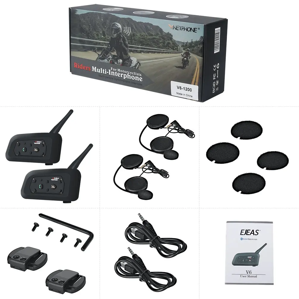 2 шт мотоциклетный шлем рация 1200 м дуплексная езда рация V6Pro 1200 м для мотоциклетного шлема мото гарнитура