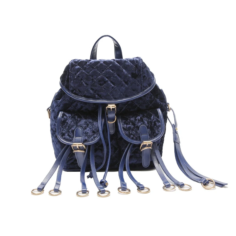 Women Winter Velvet Backpack for Teenage Girls Fashion Simple Book Bag New Backpacks Red Blue Black Casual Tassels School | Багаж и сумки