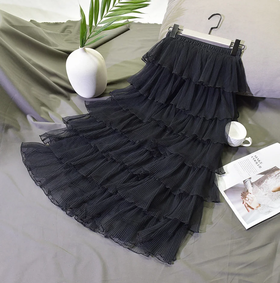 Женская милая 7 слойная Многослойная юбка миди женская повседневная из