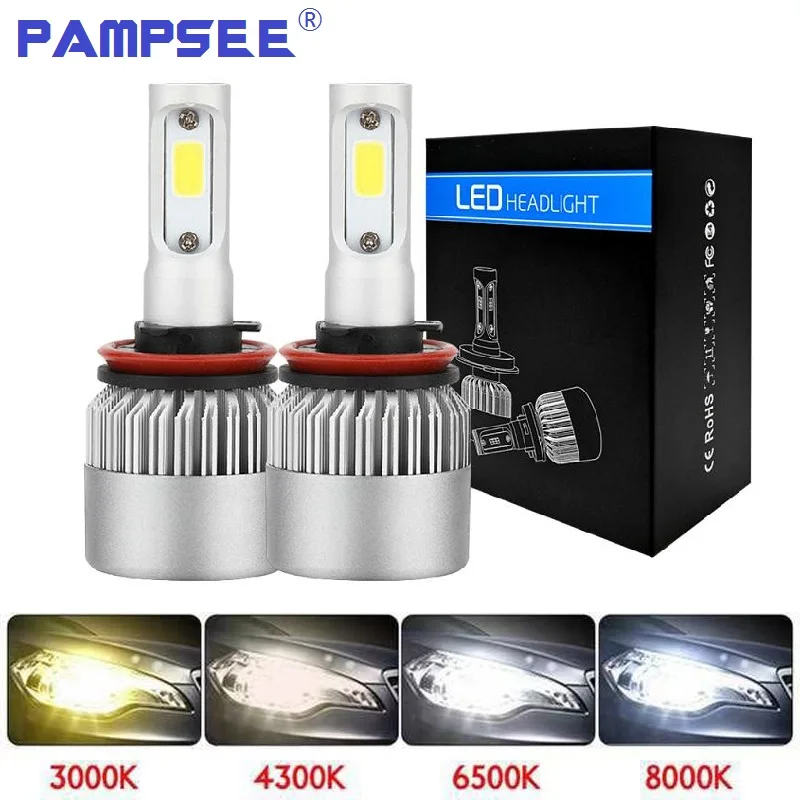 Светодиодный 4300K S2 H4 H7 H11 COB фонарь H1 H13 12V 9005 9006 H3 9004 9007 9012 72W 8000LM светодиодный