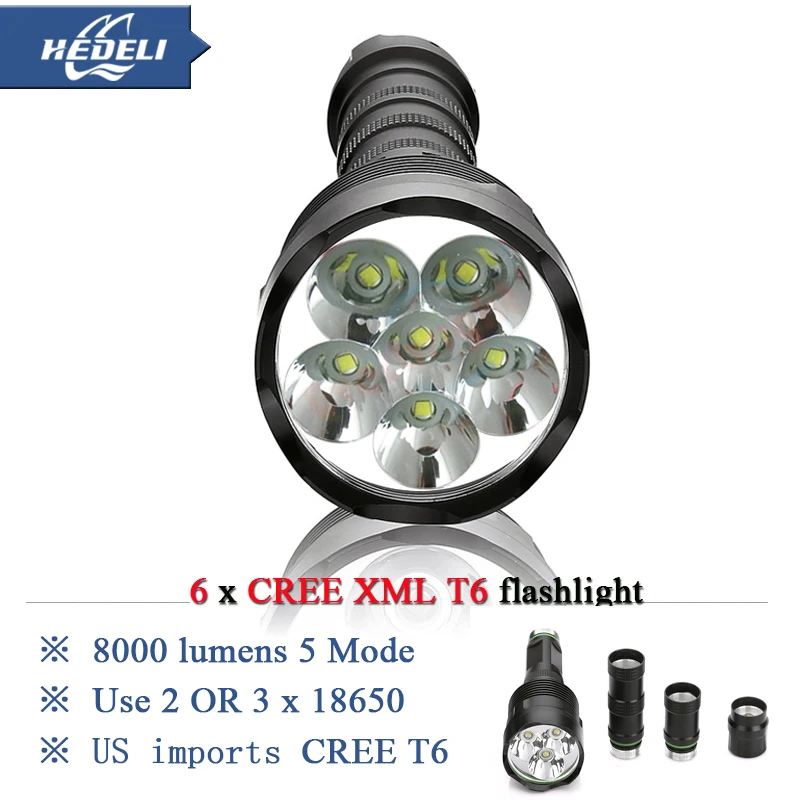 8000 Люмен мощный фонарик 6T6 съемный светодиодный фонарь CREE XML T6 3x18650 перезаряжаемая