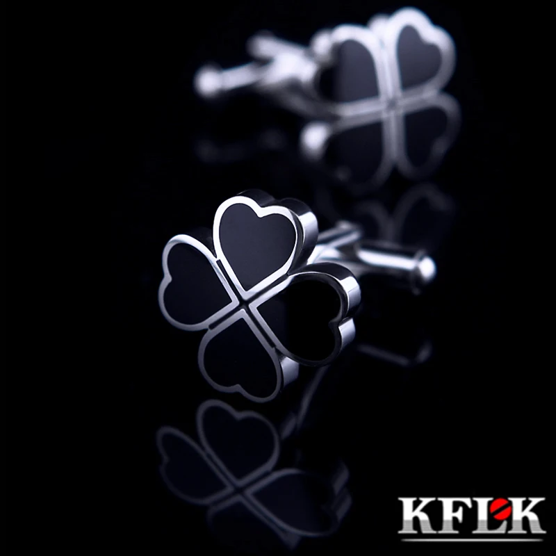 KFLK французские запонки для рубашек мужские брендовые с черным клевером оптовые