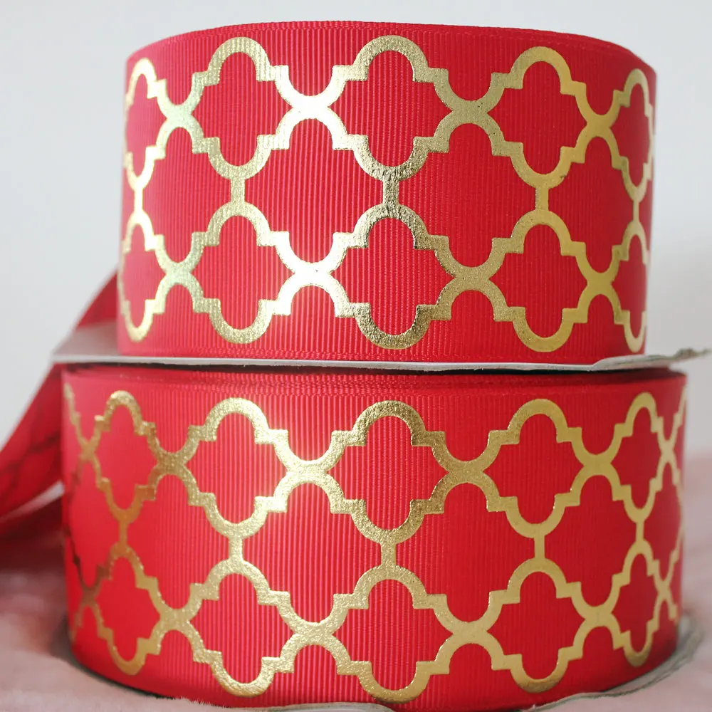 57mm 10 yards geometry foil gold printed ribbon grosgrain brand DIY fabric headband wrap 6 colors | Дом и сад
