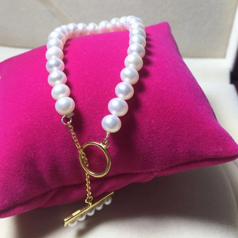 Женский браслет с натуральным пресноводным жемчугом 6-7 мм | Украшения и