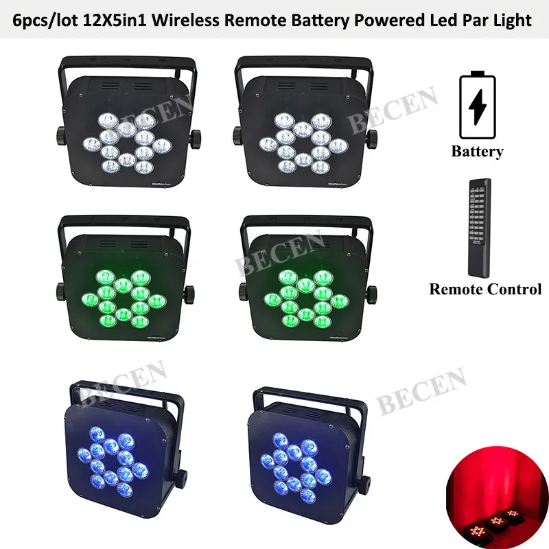 BECEN 6 шт. 12x12 Вт rgbwa 5в1 батарея питание беспроводной плоский par led dj свет|Эффект