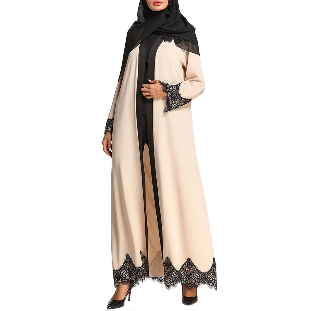 Мусульманские Абайи женская мусульманская одежда Caftan черный кружевной Patchwrok