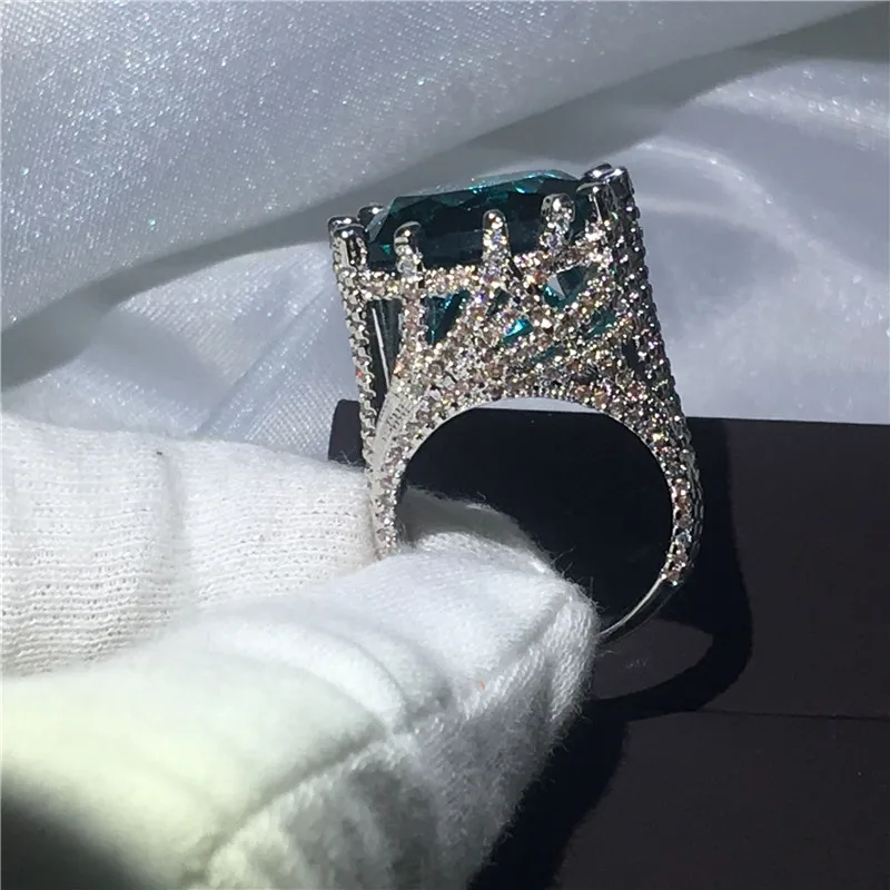 Choucong большой камень кольцо 15ct Синий Циркон Кристалл 925 серебро юбилей