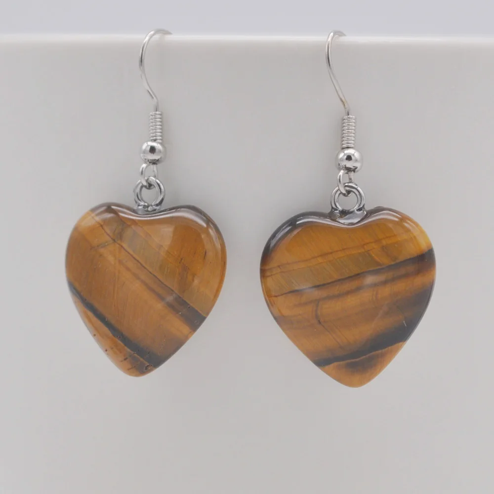 Серьги Tigereye с камнем в форме сердца и драгоценным камнем, ювелирные изделия для женщин, подарок T271