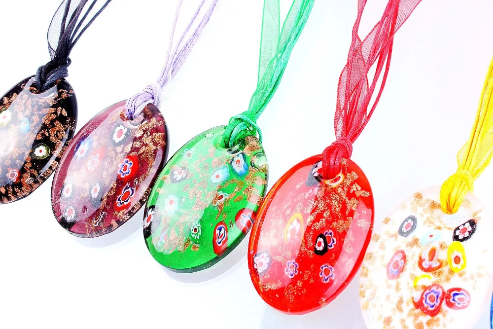 Fashion Beauty Wholesale 6pcs handmade Murano Lampwork Glass Mixed Colorful Round Gold Sand Millefiori Pendants Charms Necklaces | Украшения