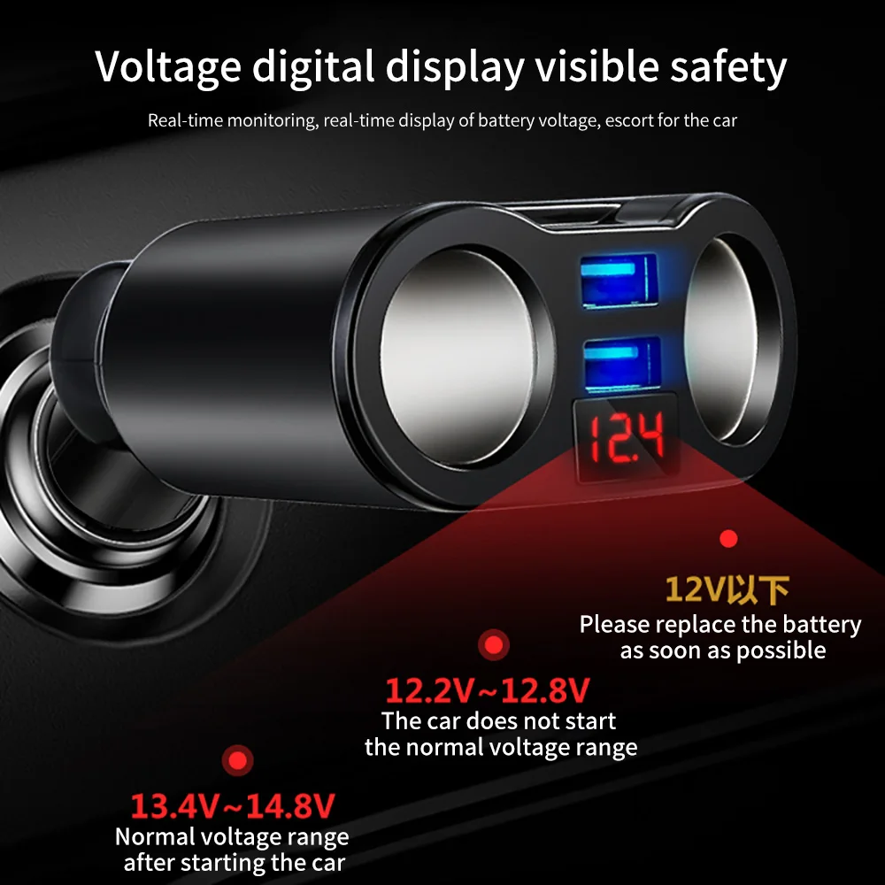

Car Cigarette Lighter USB Splitter Plug Converter For Phone MP3 DVR 5V 3.1A Dual USB Socket Adapter Voltage Monitor Auto Car