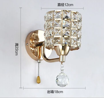 

HQXING K9 crystal wall lamp Modern Zipper pull chain switch Stainless Steel Base lighting wall sconces lamparas de pared bedroom