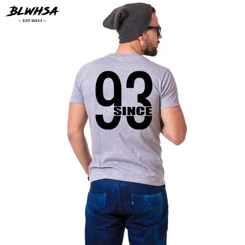 Парная футболка BLWHSA с принтом 1993 года серая для мужчин и женщин хлопковая