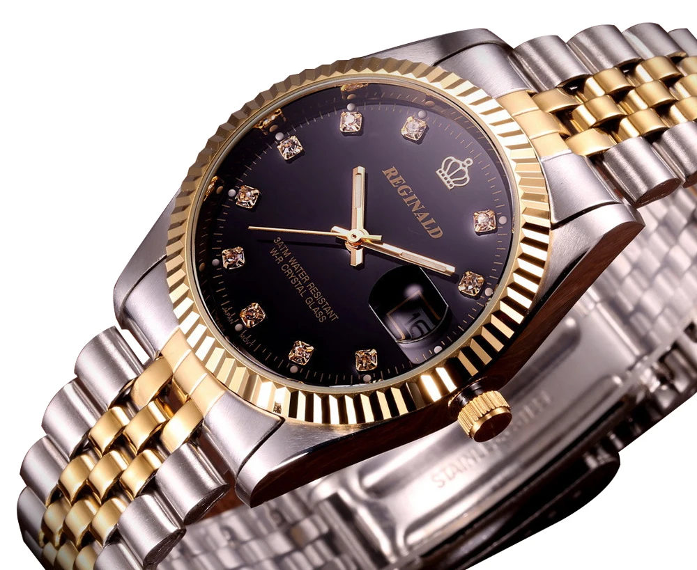 Деловые повседневные Роскошные модные мужские часы газа Дата алмазные