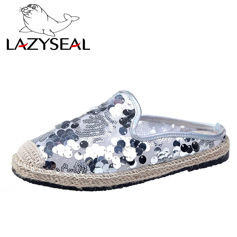 Silver LazySeal/ женские шлепанцы; Тканевая обувь с блестками; лоферы на плоской подошве; женские мокасины без застежки; женские мокасины - Цвет: Silver