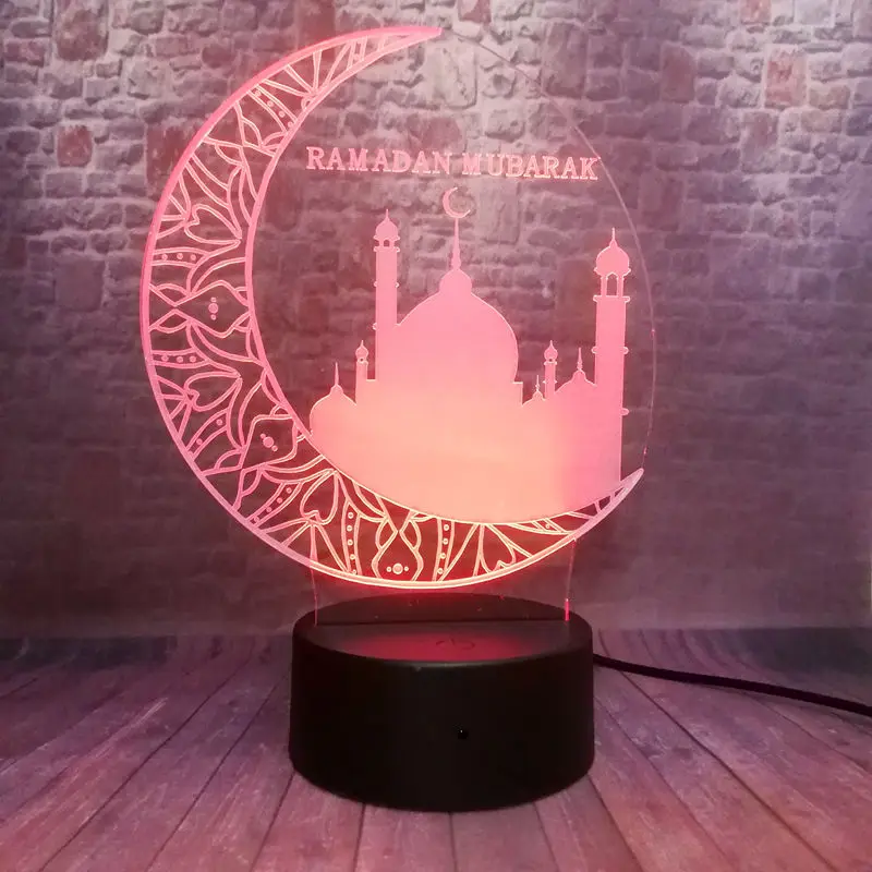 Модель Мубарак исламский Рамадан 3D иллюзия светодиодный ночсветильник