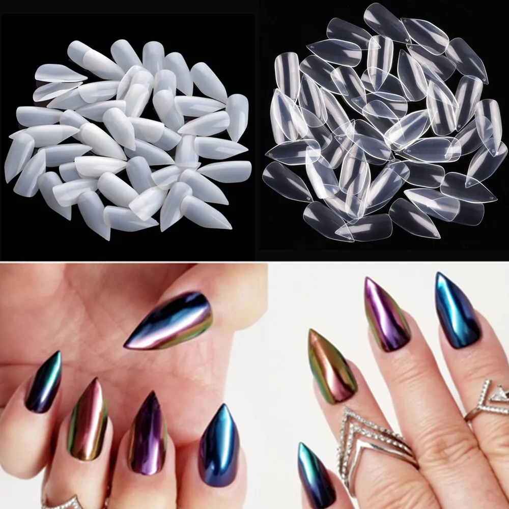 

10Bags Nail Tips Stiletto Nails Clear Acrylic Full Cover Sharp Ending False Nails Natural 10 Size 500pcs Press on Nails