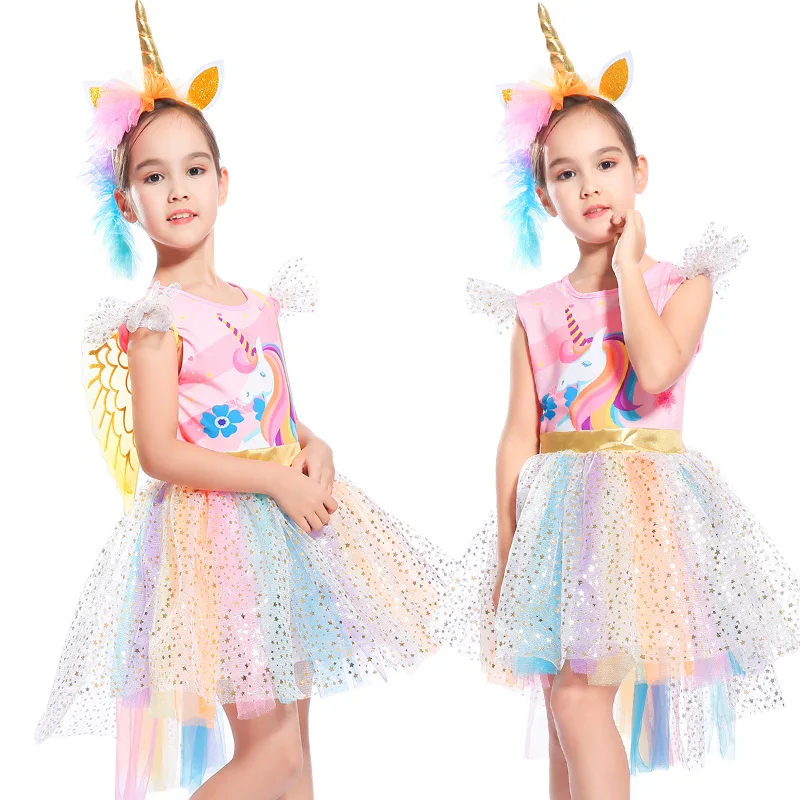 Лето 2019 платье для девочек детское с единорогом радужным Vestido костюмы дня