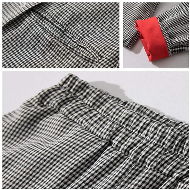 2019 New Vintage Plaid 2 Piece Set Women Double Breasted Long Sleeve Office Blazer &amp Nine Pants Spring autumn Women's Suit |
